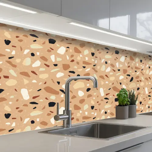 Terrazzo - Patroon - Kleurrijk - Oranje keuken achterwand 2 middel 871 -3d_schuin