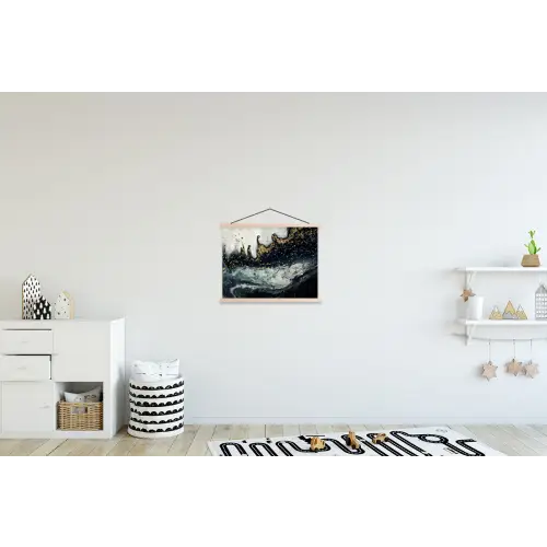Abstracte vormen uit de natuur met witte en gouden en donkere kleuren textielposter latten blank klein -kinderkamer