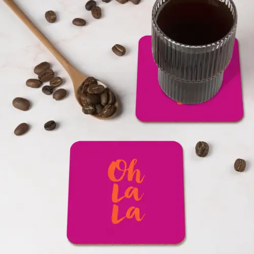 Oh la la - Roze - Oranje - Minimalistisch onderzetter kurk middel -sfeer2