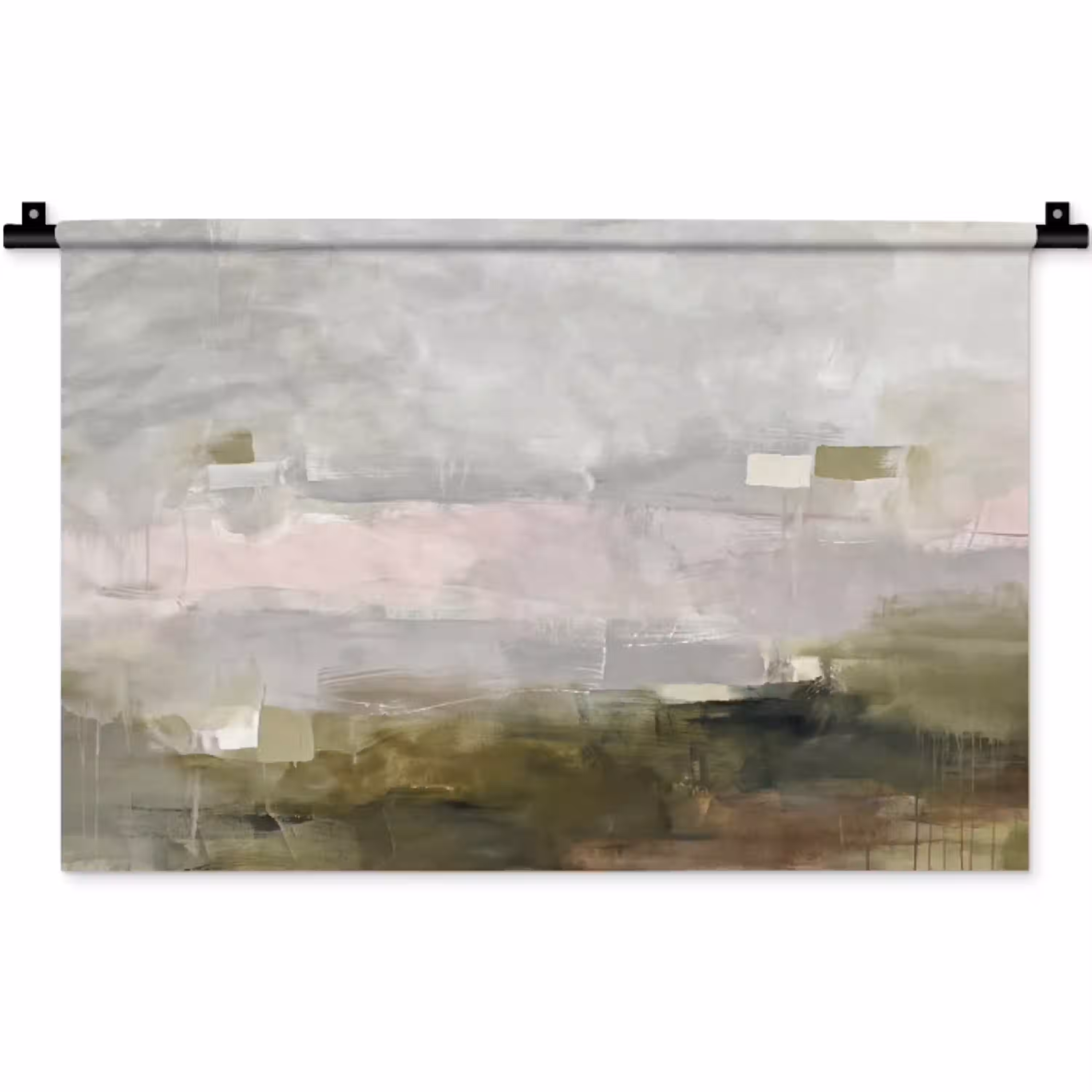 Abstract - Gelaagd - Kunst - Modern - Grijs-Groen Wandkleed katoen klein -zz3d
