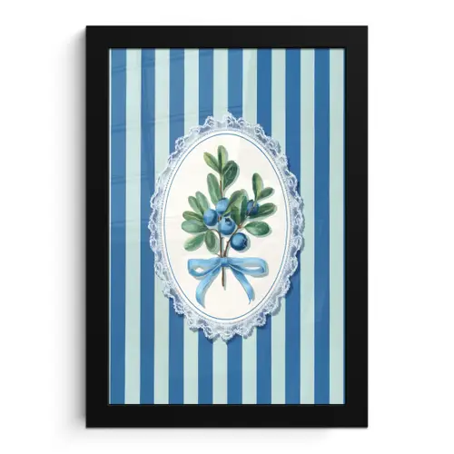 Illustratie - Bessen - Blauw - Strepen fotolijst zwart zonder passe partout klein -3d