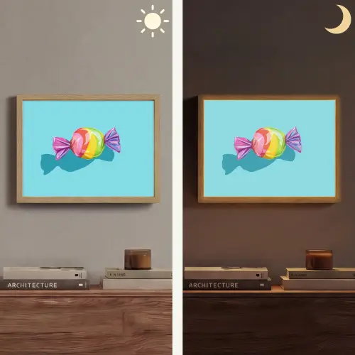 Blauw - Snoep - Regenboog Light Box met batterij (Wandlamp) middel -sfeer3