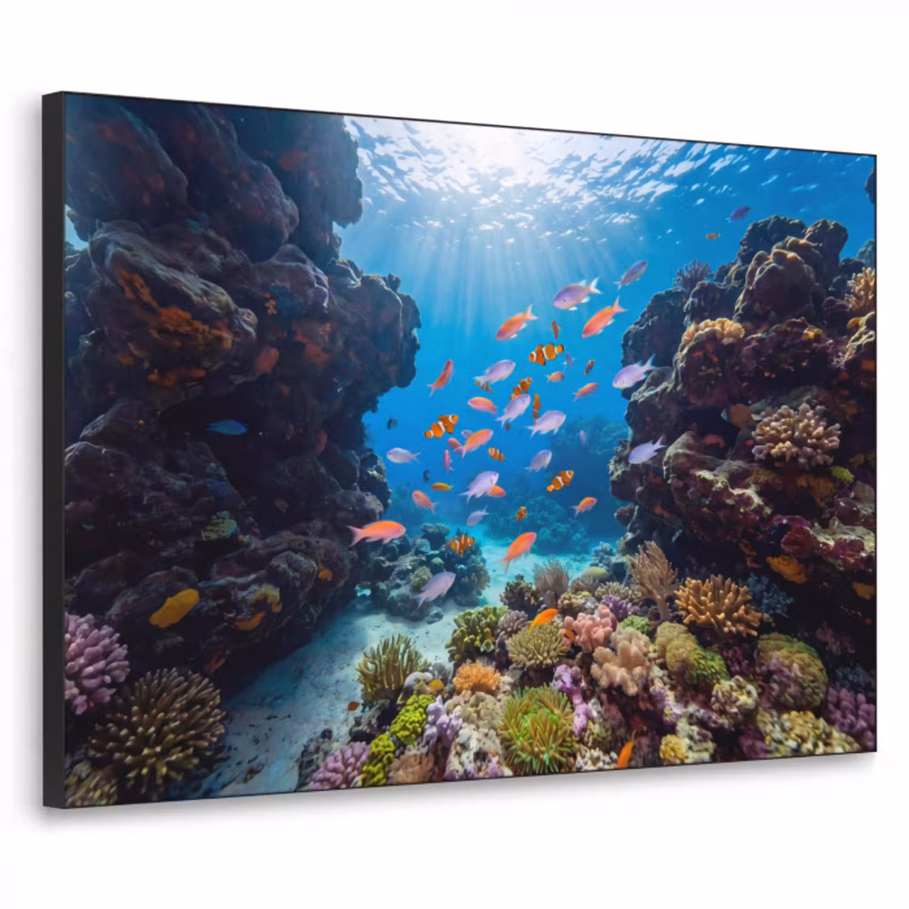 Vis - Koraalrif - Onderwater - Levendig - Blauw Textielframe zwart klein -3d