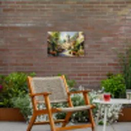 Dorp - Zon - Kraampjes - Huizen Tuinposter op houten frame 2 cm dik klein -sfeer3