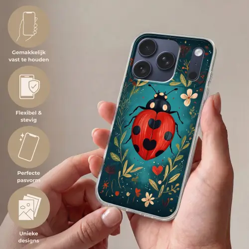 Bloemen - Lieveheersbeestje - Hartje - Rood Telefoonhoesje iPhone 17 Pro klein -sfeer3_NL