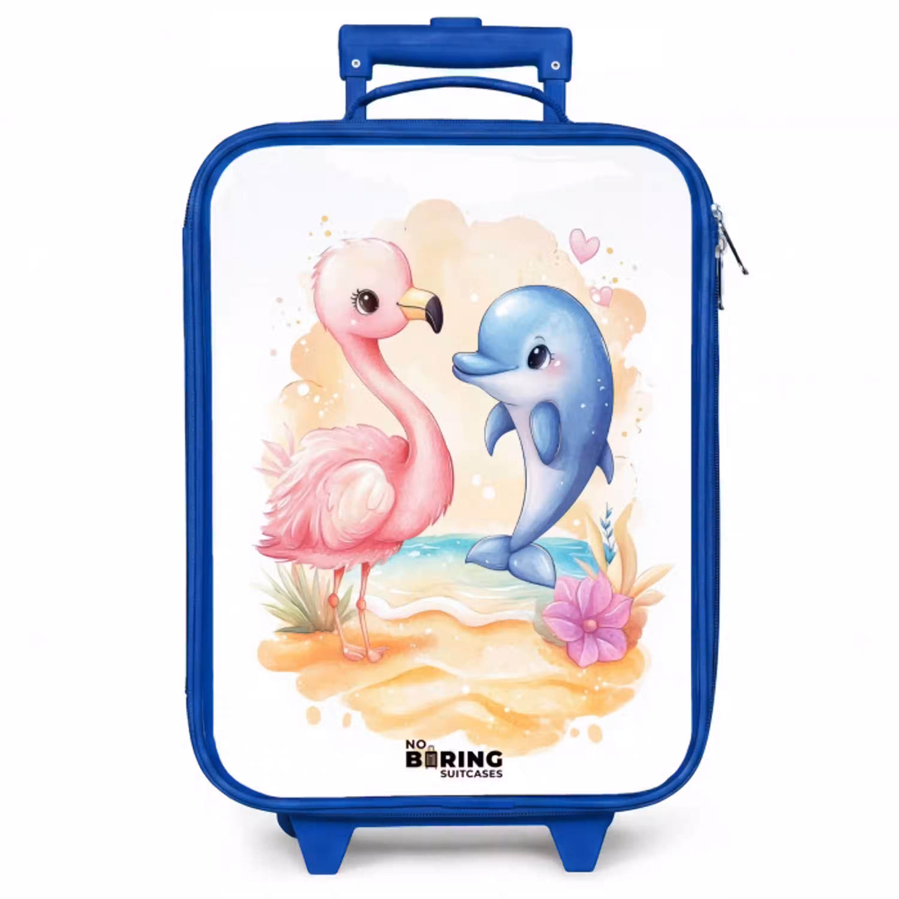 Roze flamingo en blauwe dolfijn op een strand Kinderkoffer - Blauw klein -zzz_website3d