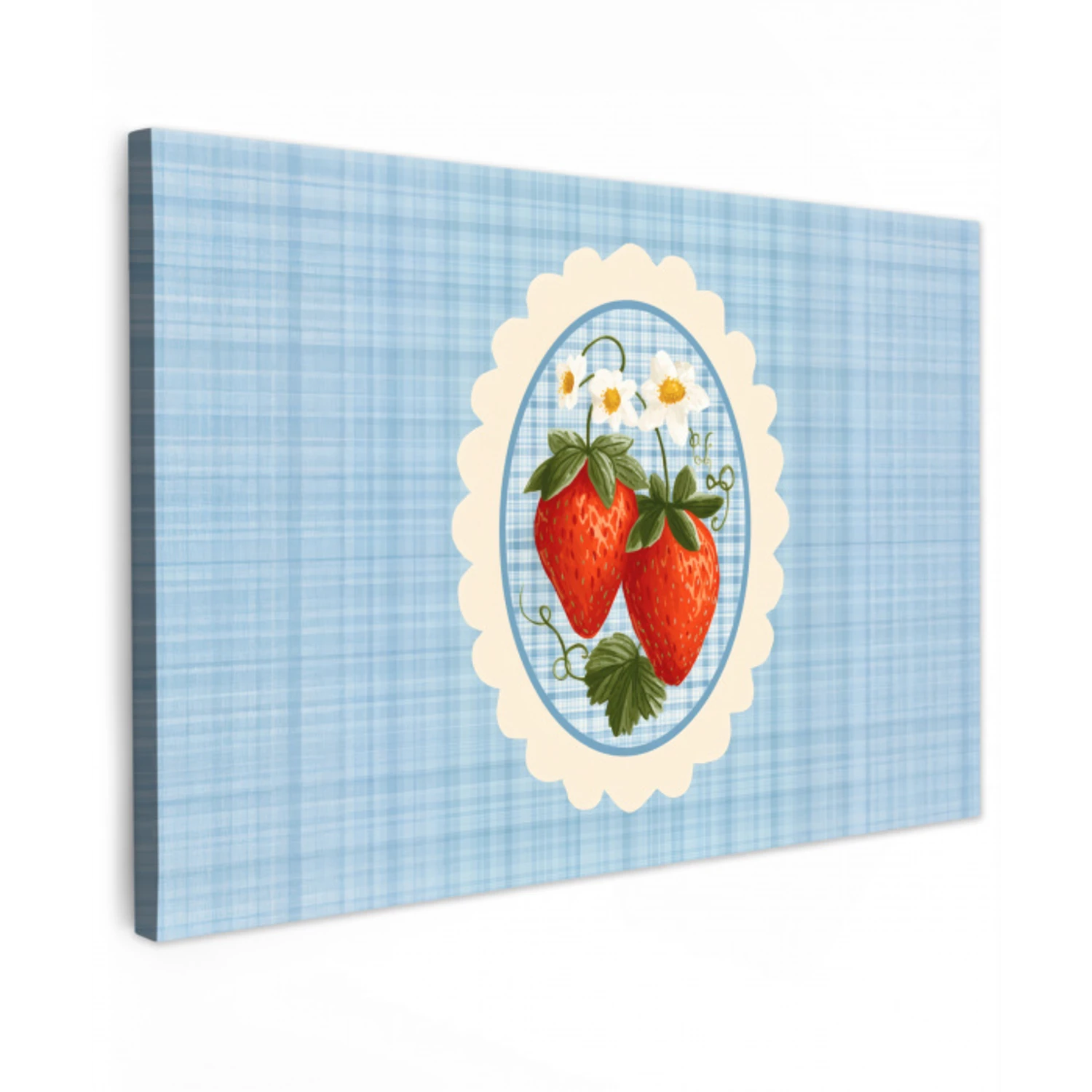 Aardbeien - Lijst - Rood - Geruit canvas 2cm klein -z3d