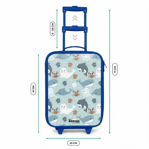Zeedierenpatroon met dolfijnen, zeehonden en krabben Kinderkoffer - Blauw klein -productfoto_formaten