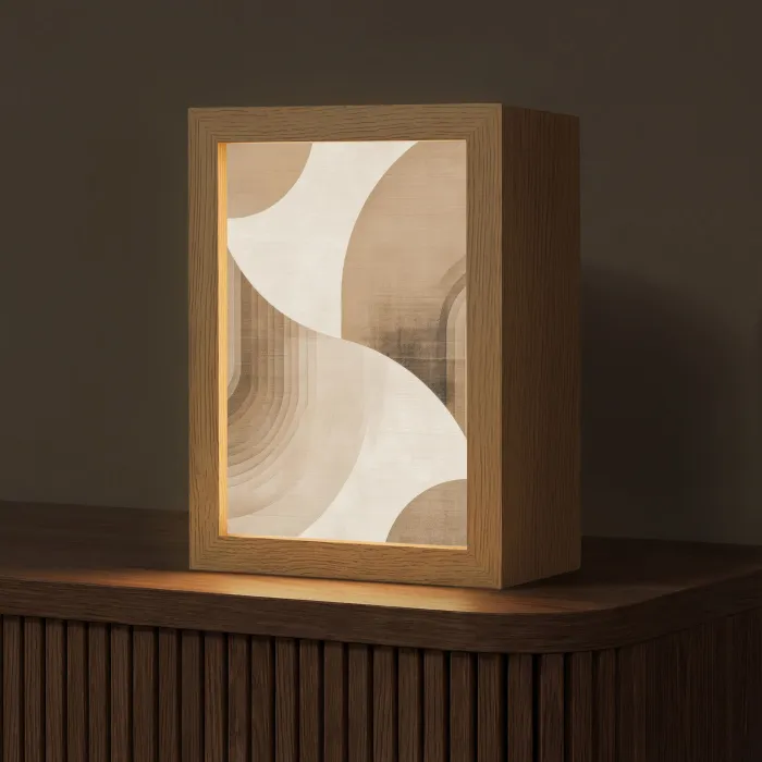 Retro - Geometrische lagen - Aardetinten Light Box met kabel (Tafellamp) klein -z3d_website