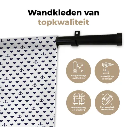 Anker - Hart - Blauw - Wit Wandkleed katoen klein 269 -sfeer2