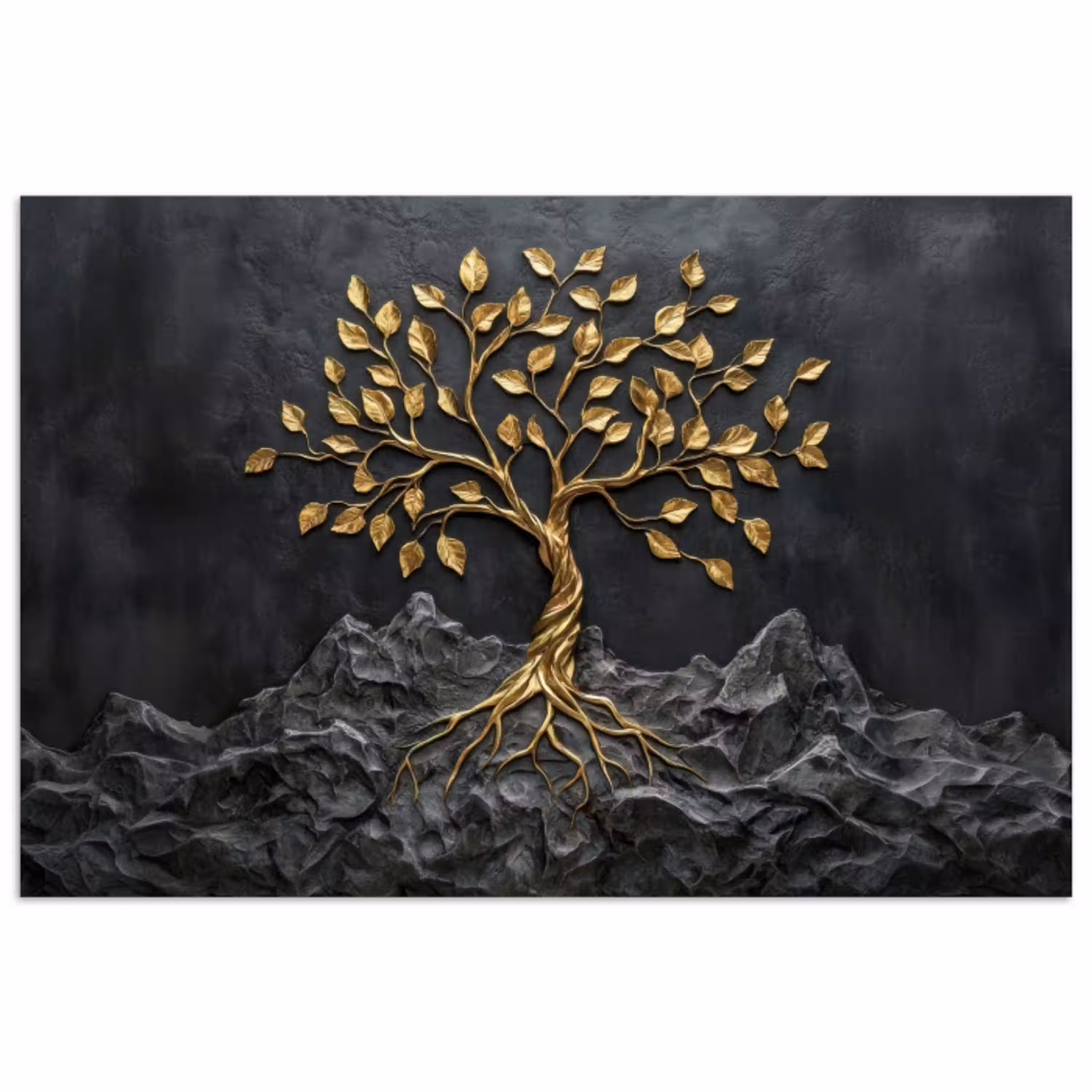 Bladeren - Goud - Boom - Rots poster papier klein -3d