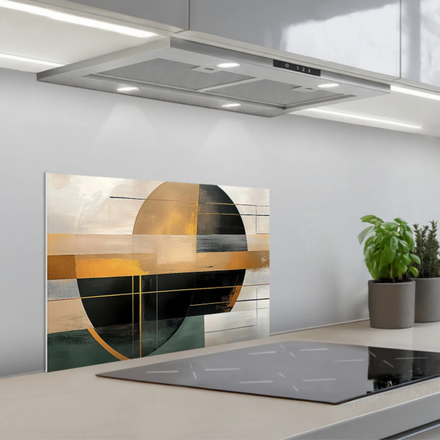 Abstract - Goud - Brons - Groen - Vormen - Modern keuken achterwand spatscherm klein -3d_schuin