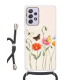 Vlinders - Klaprozen - Illustratie - Kleurrijk Hoesje Samsung Galaxy A52 5G met koord klein -3d