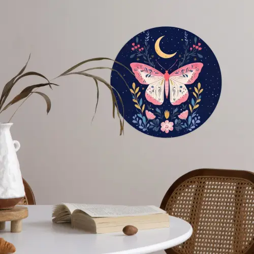 Vlinder - Maan - Bloemen - Sterrenhemel Wandcirkel behangsticker klein -sfeer3