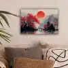 Rode zon - Rivier - brug - Bomen canvas 2cm klein -sfeer1