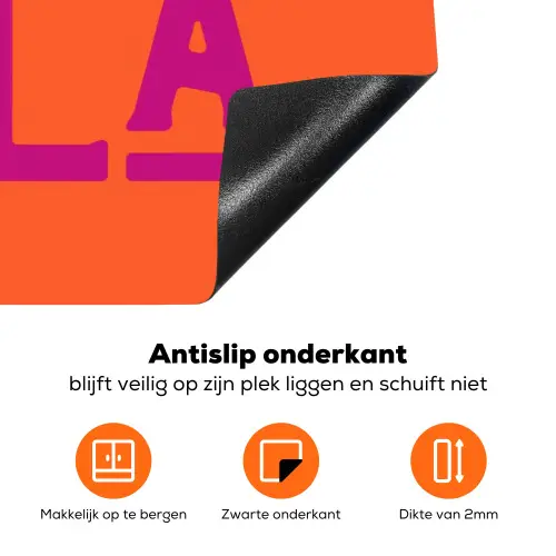 Oh la la - Oranje - Roze - Scheeflettertype Inductie beschermer vinyl 3mm klein -zzzzzzz-td-onderkant