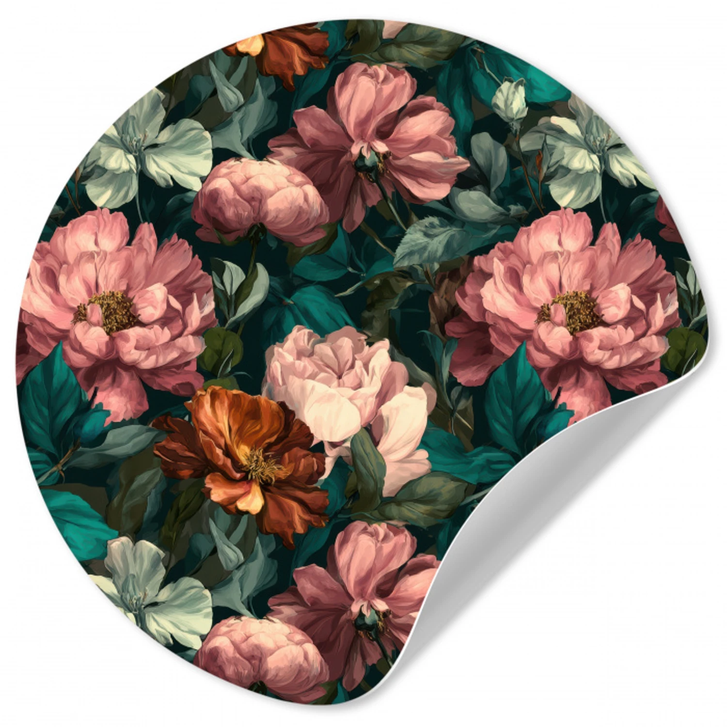 Bloemen - Schilderachtig - Patroon - Roze Wandcirkel behangsticker klein 186 -3d