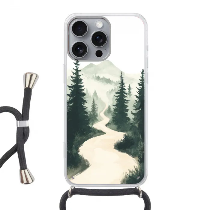Pad - Bomen - Bos - Illustratie Hoesje iPhone 16 Pro Max met koord klein -3d