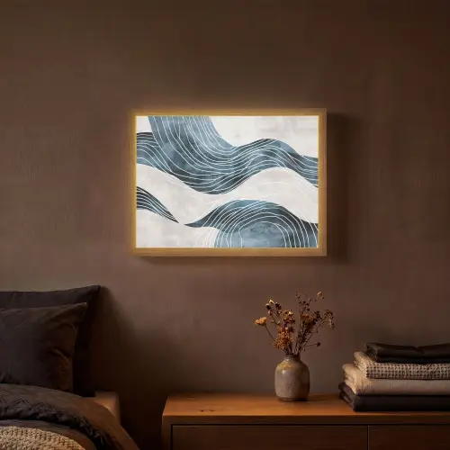 Lijnen - Golven - Abstract - Blauw Light Box met batterij (Wandlamp) middel -sfeer4