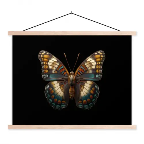 Vlinder - Kleurrijk - mozaïekachtig textielposter latten blank klein -3d