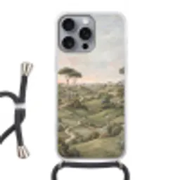 Landschap - Heuvels - Zandpad - Groen Hoesje iPhone 16 Pro Max met koord klein -3d