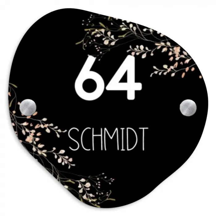 Botanisch - Zwart - Modern Naambord Organisch middel -3d