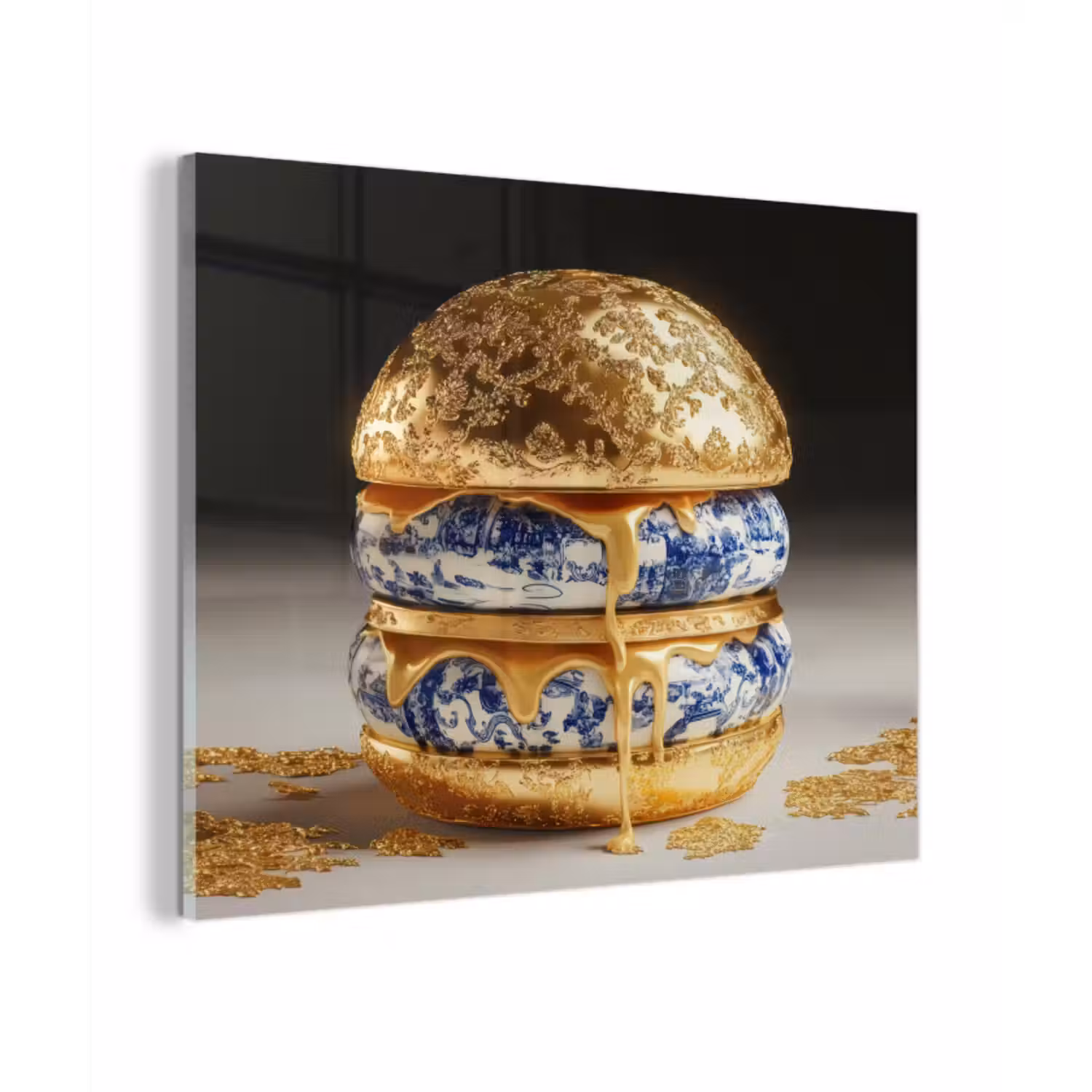 Glas schilderij - Delftsblauw - Goud - Burger