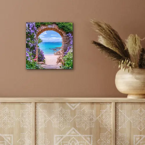Doorkijk - Poort - Zee - Strand - Rotsen aluminium wit klein -sfeer4