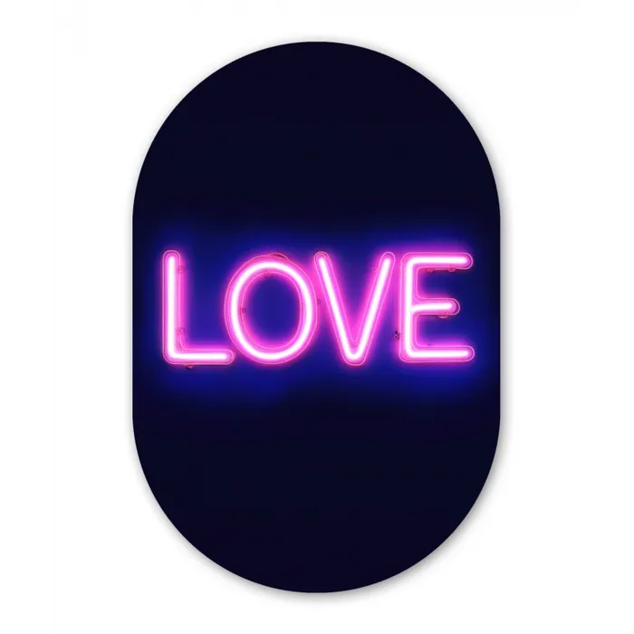 Neon - Love - Valentijn Wandcirkel Ovaal Glas middel -3d
