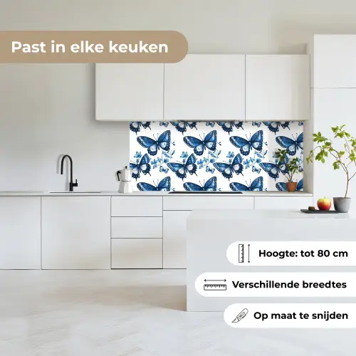 Blauw - Vlinders - Bloemen - Wit keuken achterwand 2 middel 871 -sfeer4_NL