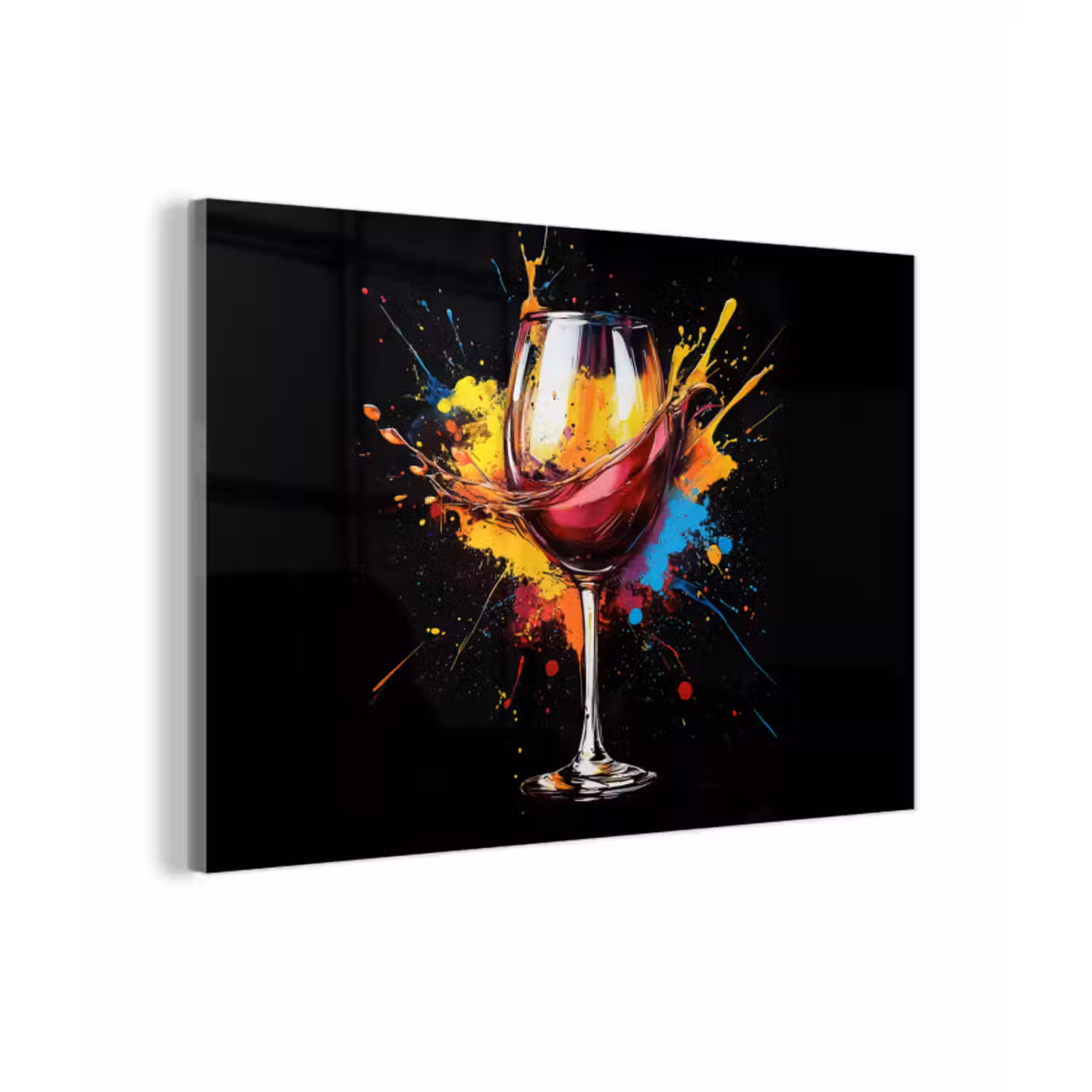 Glas schilderij - Wijn - Glas - Graffiti - Borrel - Rood - Verf