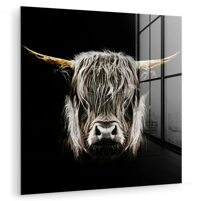 Schotse hooglander - Goud - Hoorns - Zwart wit - Koe - Dieren plexiglas 5mm klein -zzzproduct_nieuw