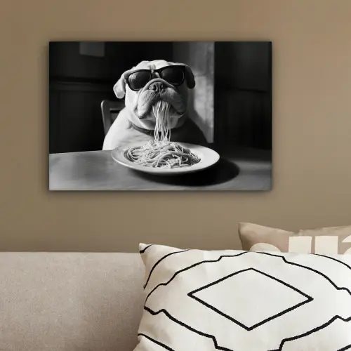 Hond - Bulldog - Pasta - Bril - Stoer - Dieren canvas 2cm klein -sfeer3