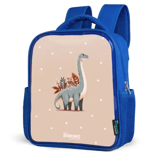 Blauwe dinosaurus op een beige stippenachtergrond Kinderrugzak - Blauw middel -schuin