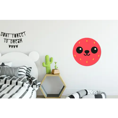Kat - Aardbei - Cartoon Wandcirkel aluminium klein -kinderkamer