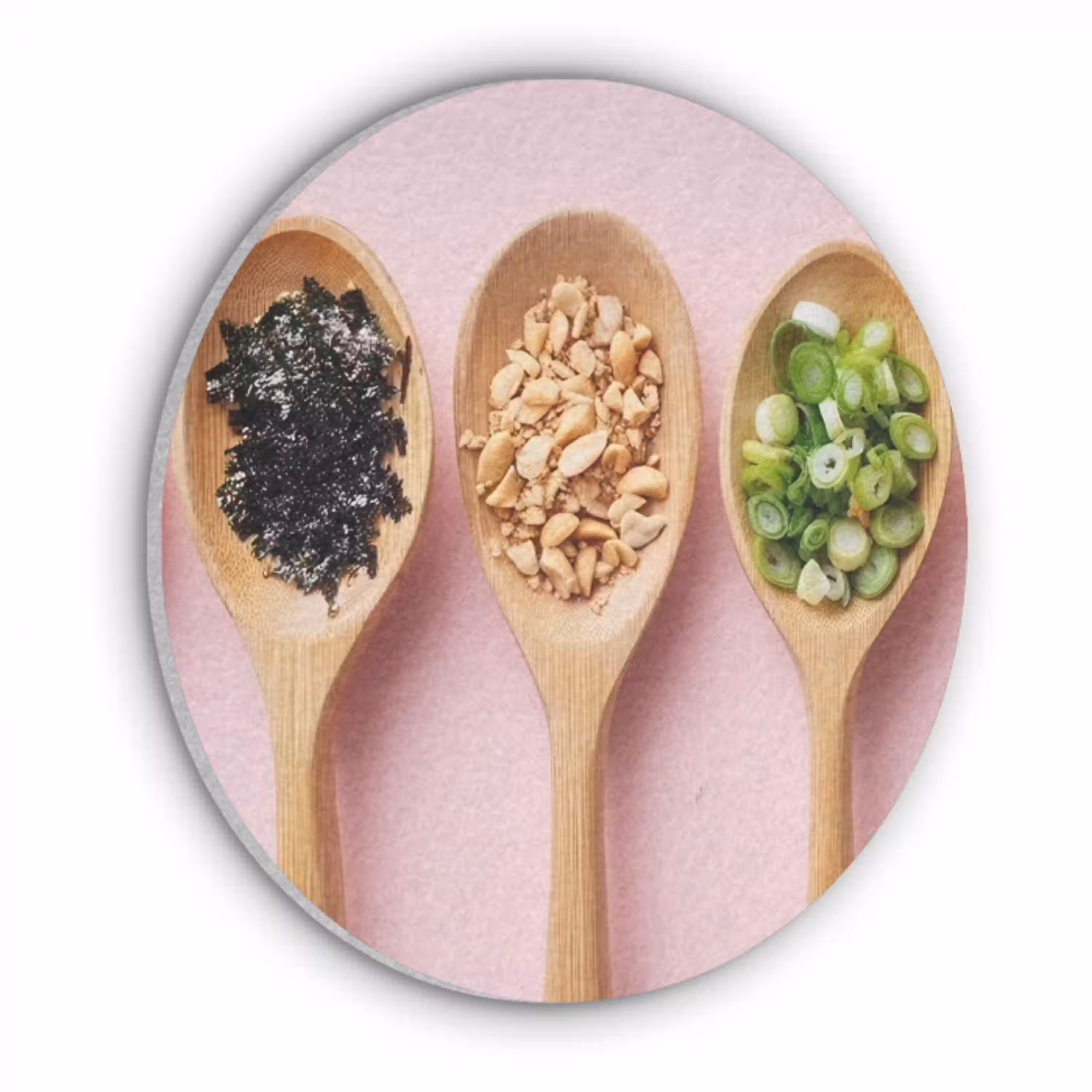 Ingrediënten - Lepels - Hout - Roze Akoestische PET Vilt - Rond klein -3d