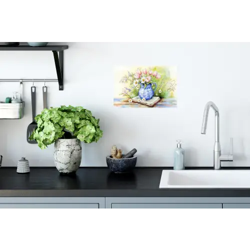 Vaas - Delftsblauw - Madeliefjes Muursticker klein -keuken