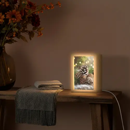 Dennenappels - Kerstsfeer - Bruin - Groen Light Box met kabel (Tafellamp) klein -sfeer4