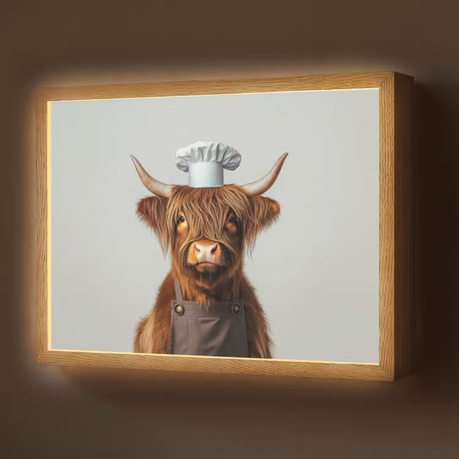 Lightbox - Wandlamp - Schotse Hooglander - Bruin - Hoorns - Kokskleding