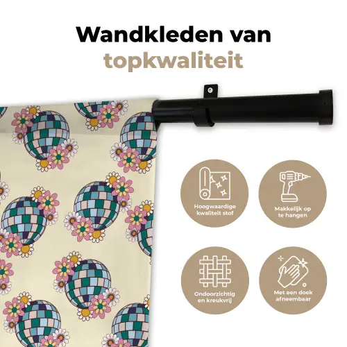 Retro - Disco - Bloemen - Discobal Wandkleed katoen klein 269 -sfeer2