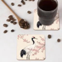 Aziatisch - Kraanvogel - Beige onderzetter kurk middel -sfeer2