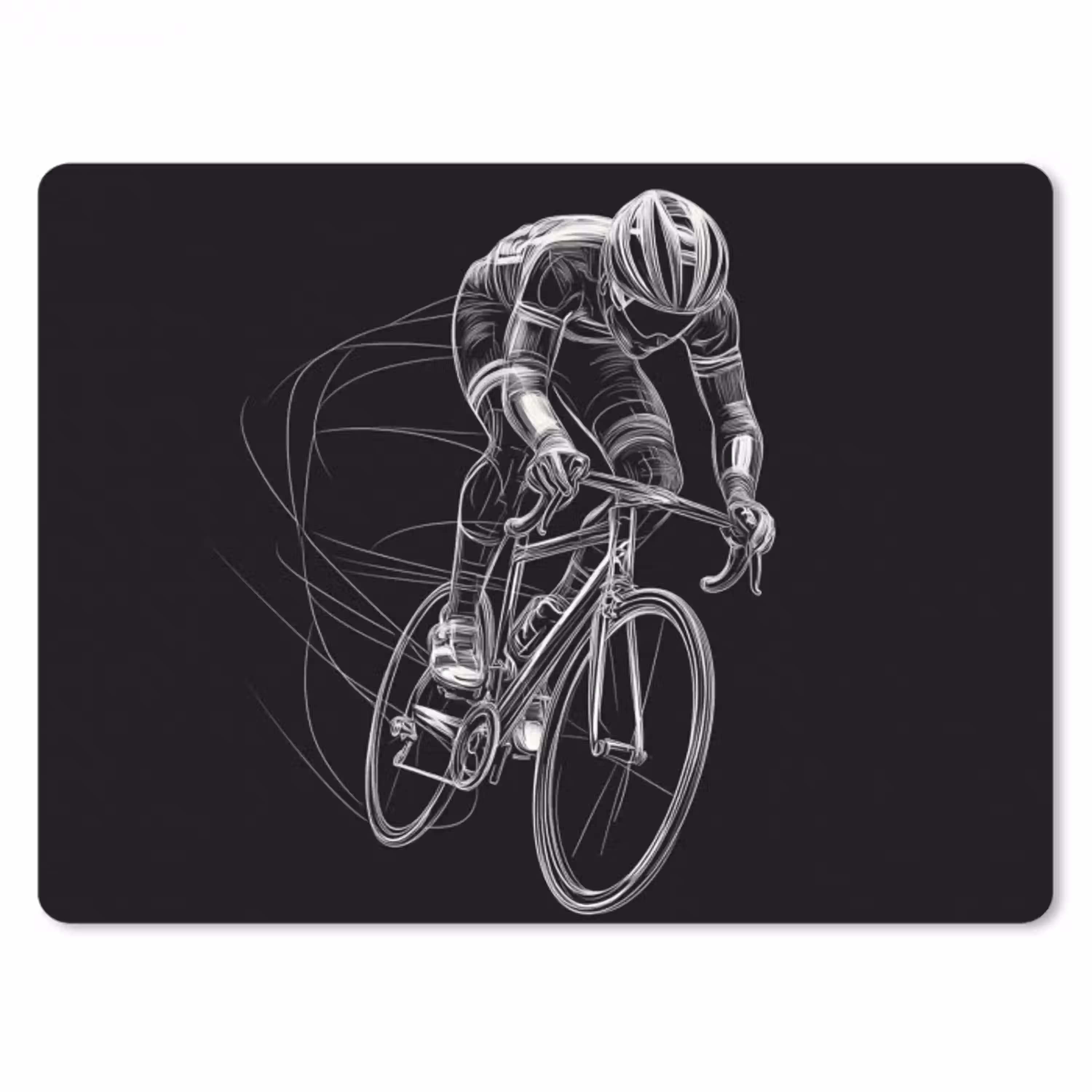 Lijntekening - Wit - Wielrennen - Snelheid muismat rubber klein -3d