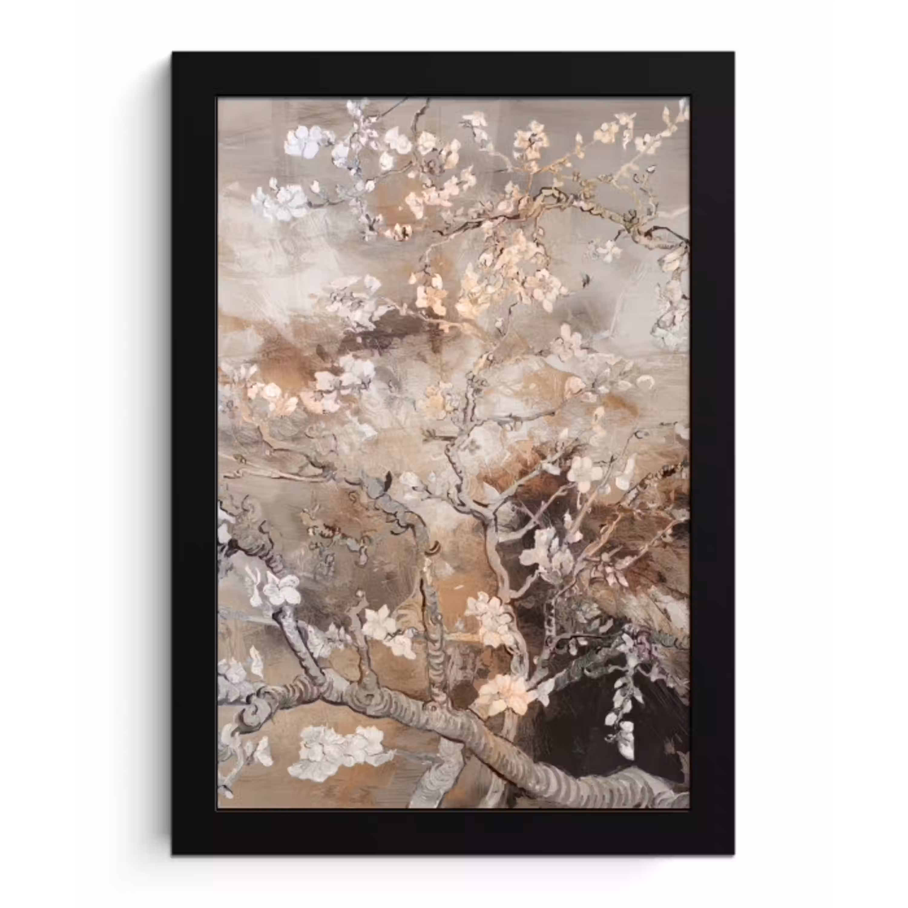 Amandelbloesem - Kunst - Van Gogh - Beige - Abstract fotolijst zwart zonder passe partout klein -3d