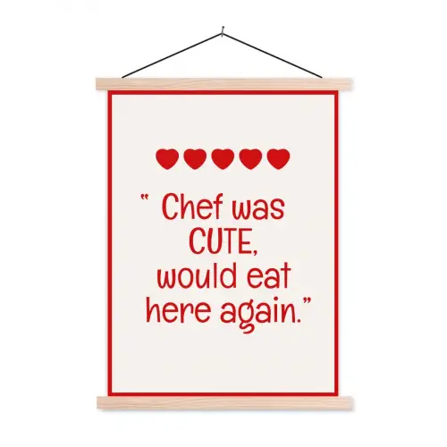 Tekst - Rood - Hartjes textielposter latten blank klein -3d
