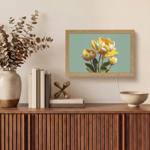 Bloemen - Geel - Bladeren - Structuur Light Box met kabel (Wandlamp) klein -sfeer2