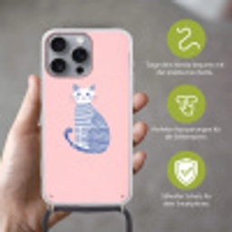 Kat - Illustratie - Minimalistisch - Roze Hoesje iPhone 16 Pro Max met koord klein -sfeer2_DE