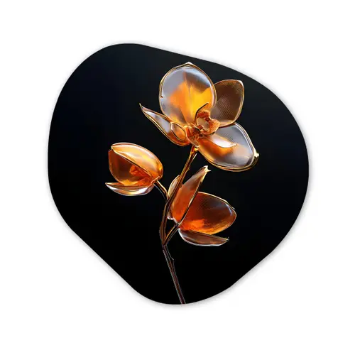 Bloem - Orchidee - Oranje Wandcirkel Organisch Forex 3mm klein -3d