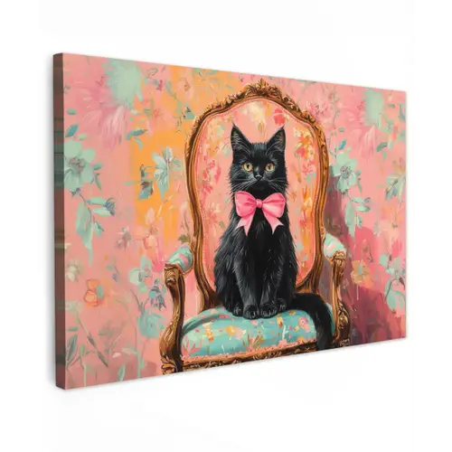Kat - Roze - Stoel met bloemenmotief canvas 2cm klein -z3d