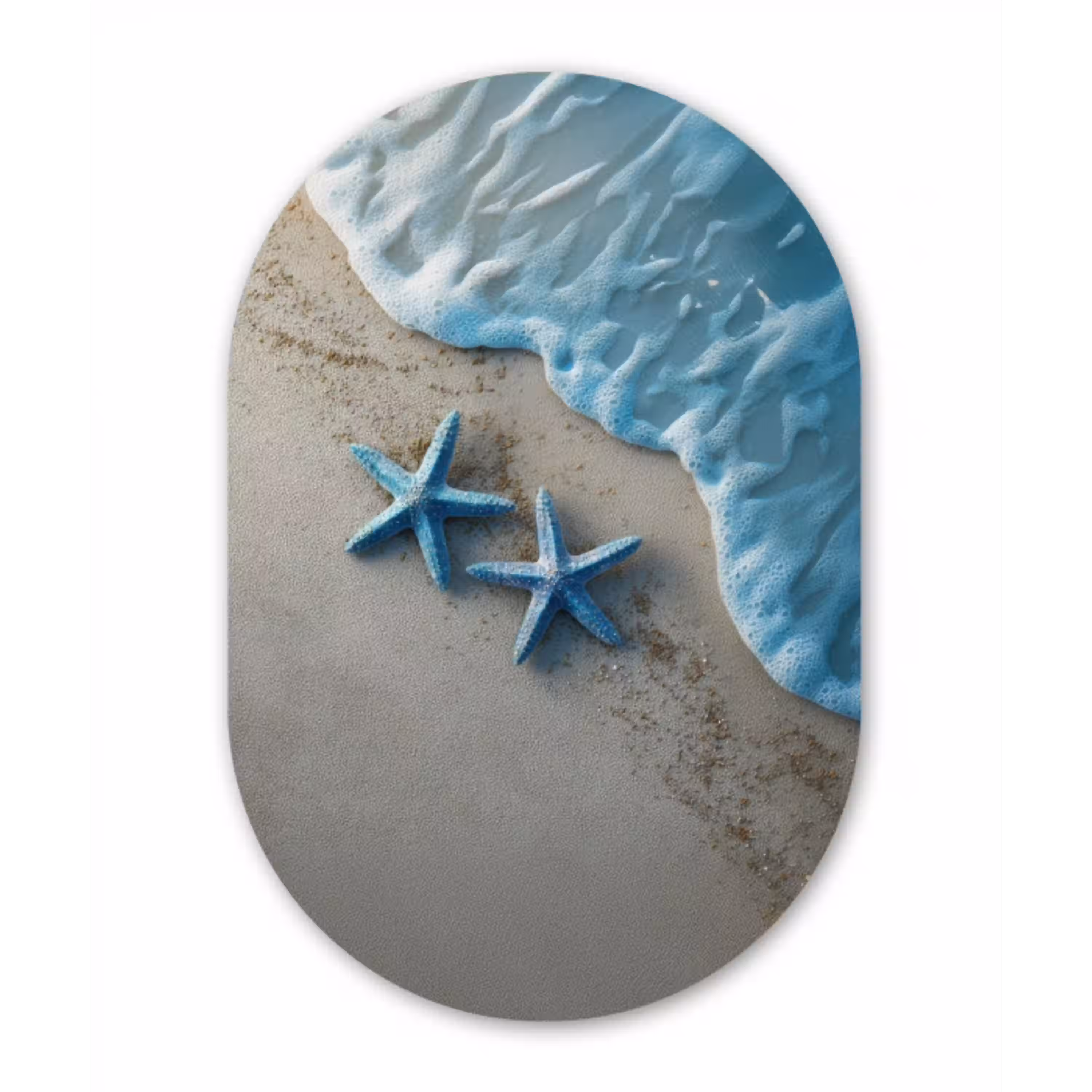 Zeesterren - Zand - Zee - Blauw Wandcirkel Ovaal Aluminium middel -3d