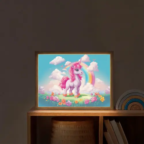 Unicorn - Meisjes - Bloemen - Regenboog - Eenhoorn Light Box met batterij (Wandlamp kind) middel -sfeer1_kind
